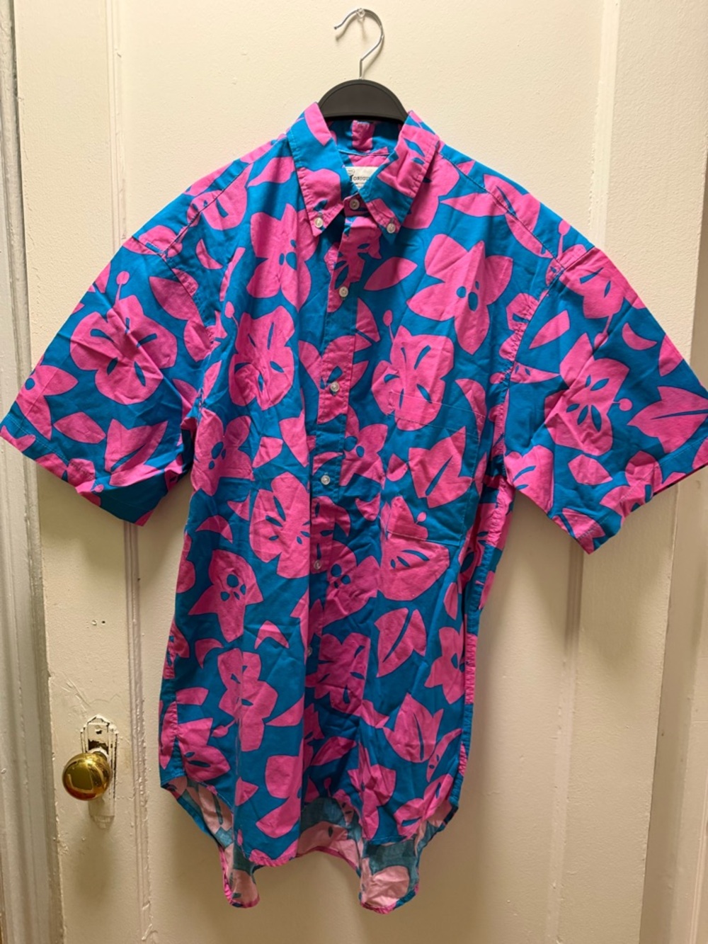 Casual Short-Sleeve Button-Down Shirt - Blue & Pink Floral